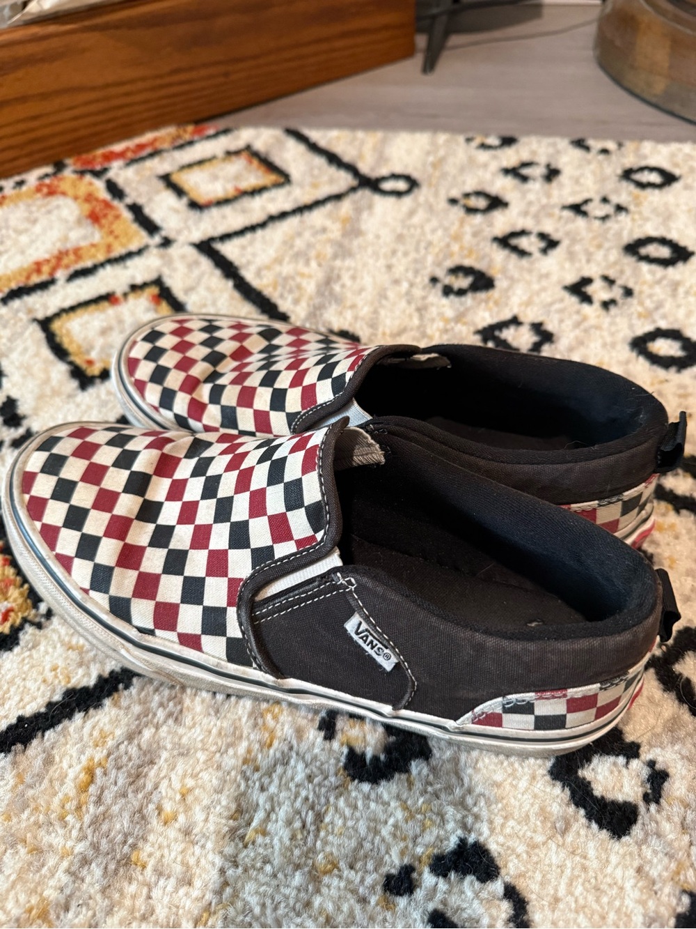 Vans  Checkerboard Slip-On Sneakers - Black & Burgundy